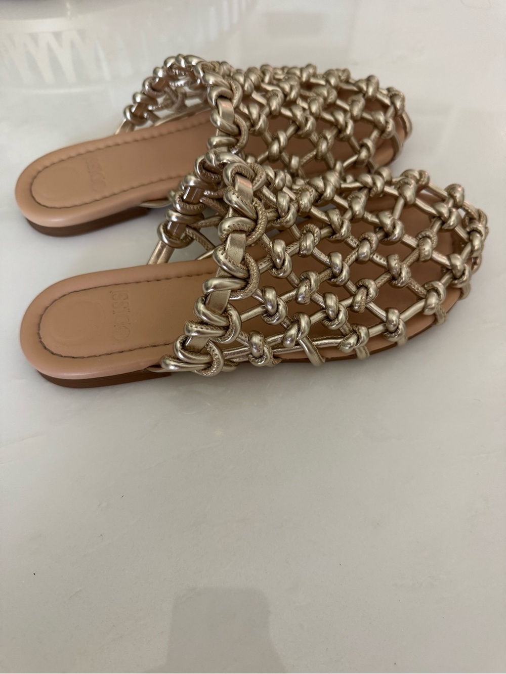 Odessi Woven Metallic Gold Slide Sandals - Women's. Size 38